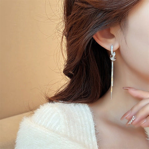 Niche Long Fringe Earrings Female Knot - Zambeel