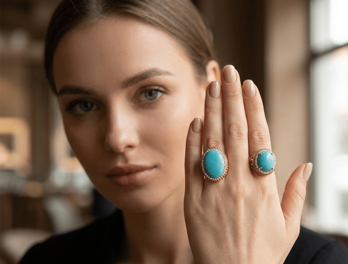 Oval Turquoise Crystal Statement Ring - Zambeel