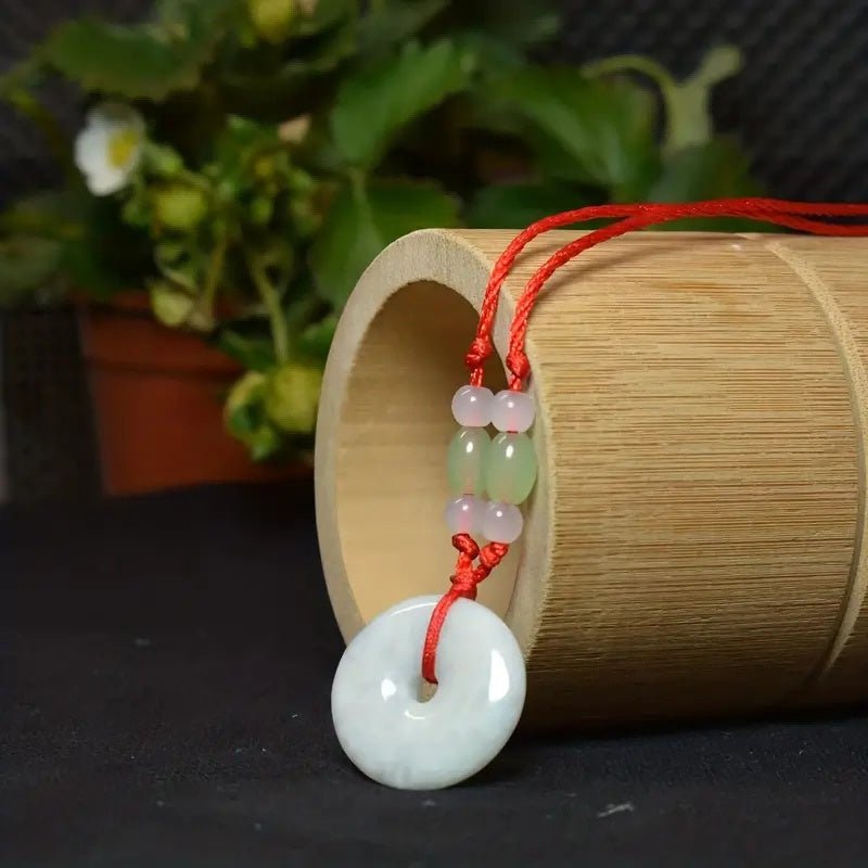Peace Donut Healing Crystal Jadeite,Circle Coin Shaped Stone Pendant Adjustable Braided Cord Necklace For Inner Peace - Zambeel