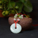 Peace Donut Healing Crystal Jadeite,Circle Coin Shaped Stone Pendant Adjustable Braided Cord Necklace For Inner Peace - Zambeel