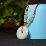 Peace Donut Healing Crystal Jadeite,Circle Coin Shaped Stone Pendant Adjustable Braided Cord Necklace For Inner Peace - Zambeel