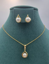 Pearl Drop Gold Pendant Set - Zambeel