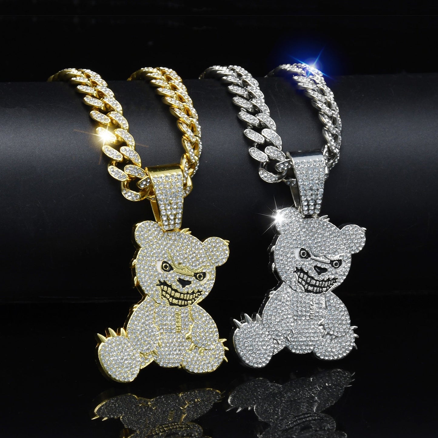 Personalized Grinning Bear Necklace Men's All - Match Full Diamond - Zambeel