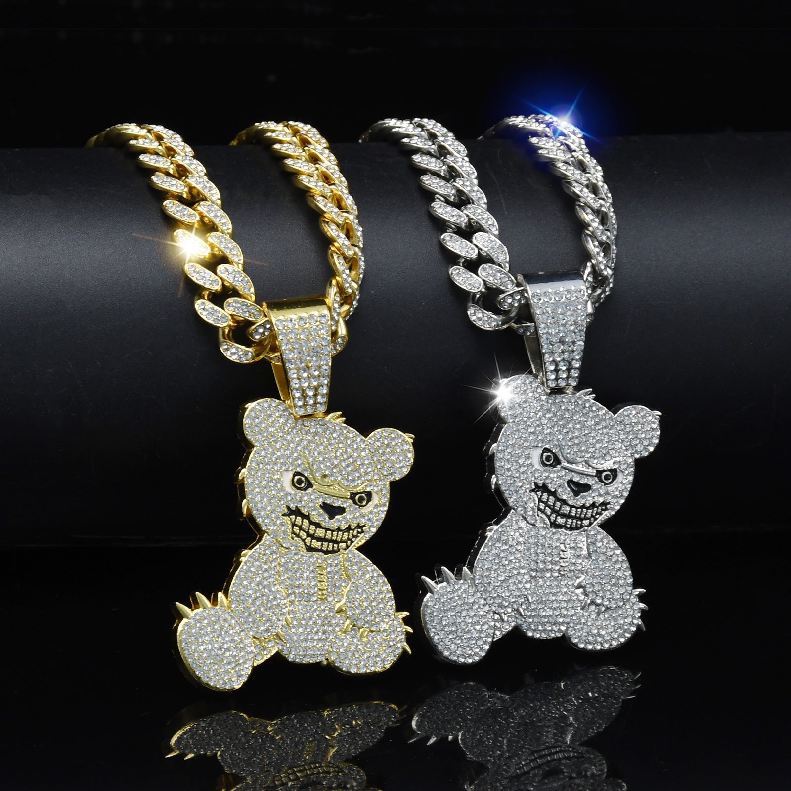 Personalized Grinning Bear Necklace Men's All - Match Full Diamond - Zambeel