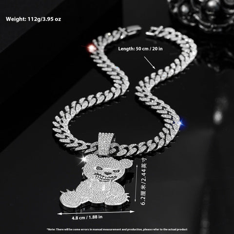 Personalized Grinning Bear Necklace Men's All - Match Full Diamond - Zambeel