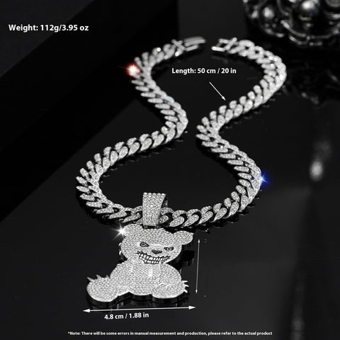 Personalized Grinning Bear Necklace Men's All - Match Full Diamond - Zambeel