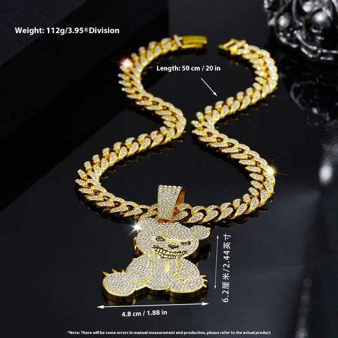 Personalized Grinning Bear Necklace Men's All - Match Full Diamond - Zambeel