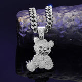 Personalized Grinning Bear Necklace Men's All - Match Full Diamond - Zambeel