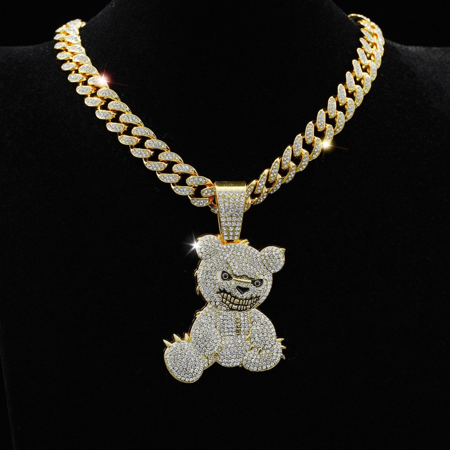 Personalized Grinning Bear Necklace Men's All - Match Full Diamond - Zambeel