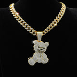 Personalized Grinning Bear Necklace Men's All - Match Full Diamond - Zambeel