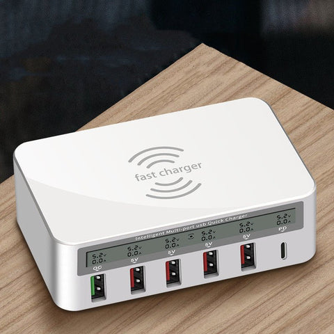 QC30 Fast Charge 6USB Charger Led Adapter Desktop 50W Smart 6 - port Typec Charger - Zambeel