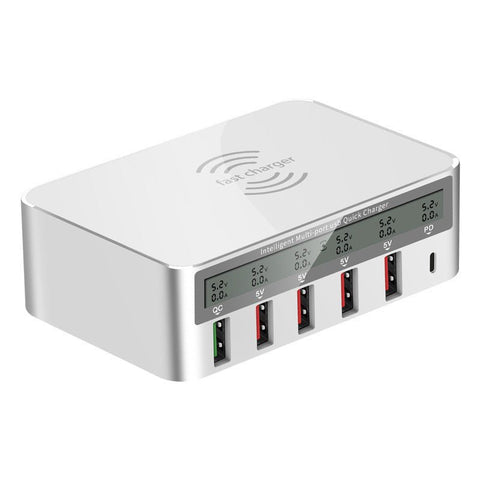 QC30 Fast Charge 6USB Charger Led Adapter Desktop 50W Smart 6 - port Typec Charger - Zambeel