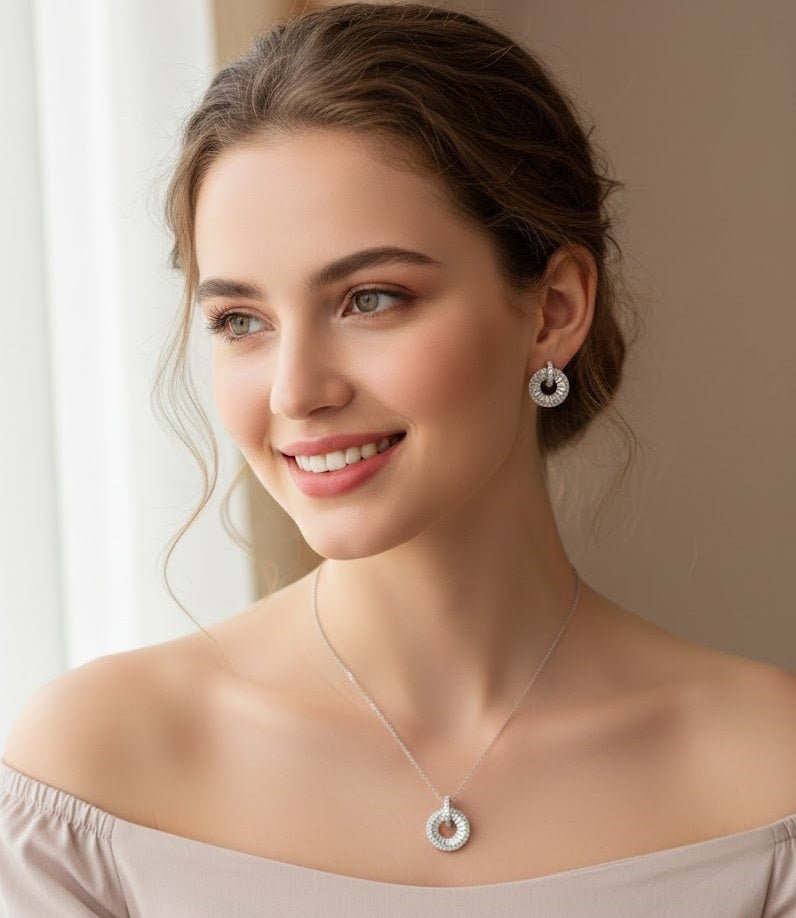 Radiant Circle Halo CZ Pendant Set - Zambeel