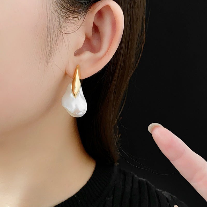 Real Gold Electroplated Silver Needle Artificial Pearl Earrings Irregular All - Match - Zambeel