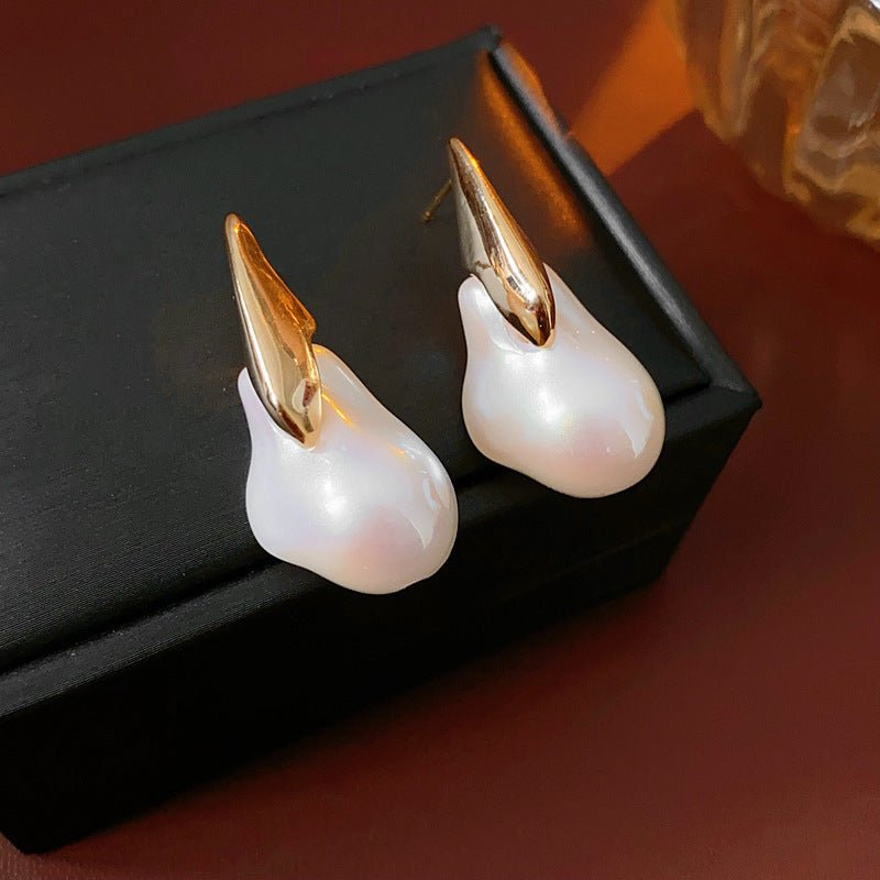 Real Gold Electroplated Silver Needle Artificial Pearl Earrings Irregular All - Match - Zambeel
