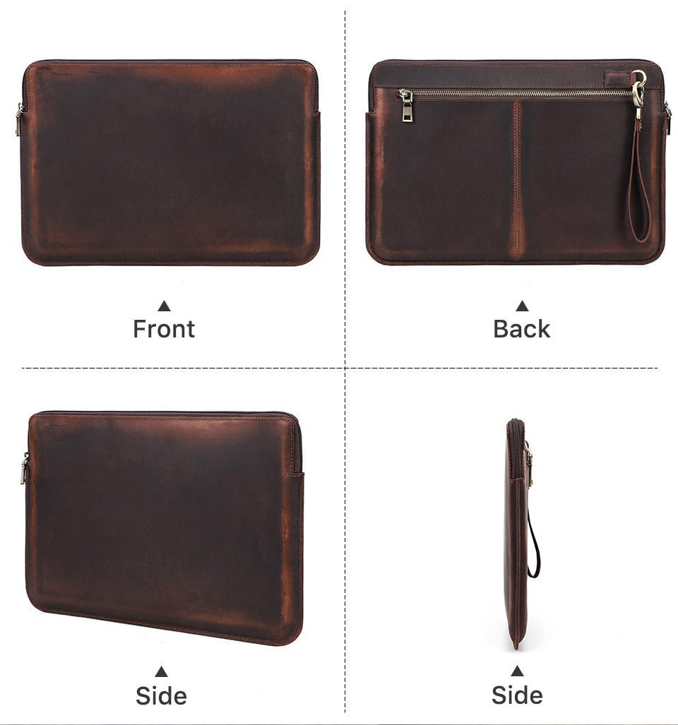 Retro Crazy Horse Leather Notebook Zipper Computer Bag - Zambeel