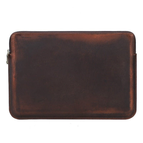 Retro Crazy Horse Leather Notebook Zipper Computer Bag - Zambeel