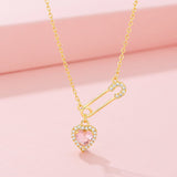 Rhinestone Heart - shaped Pin Necklace Special - interest Design Exquisite High - grade Light Luxury Clavicle Chain - Zambeel