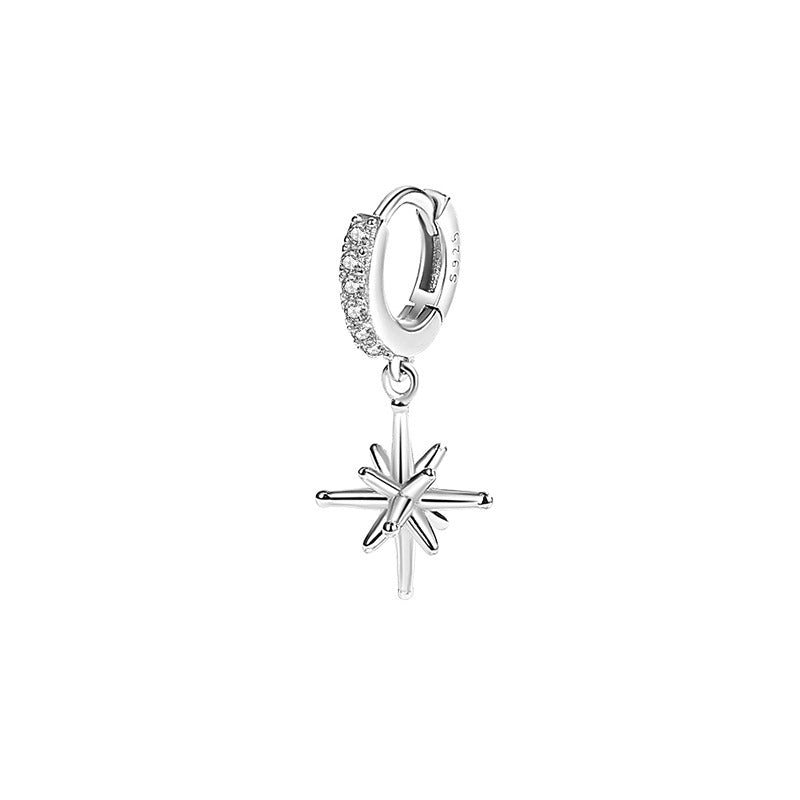 Rhinestone Stereo Eight Awn Star Ear Clip Simple Zircon Planet Short Earrings - Zambeel