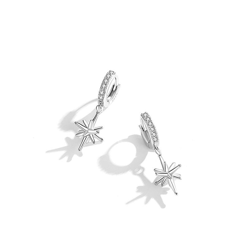 Rhinestone Stereo Eight Awn Star Ear Clip Simple Zircon Planet Short Earrings - Zambeel