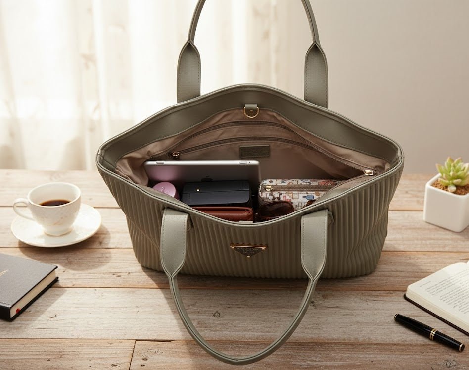 Ribbed Texture Tote Handbag - Zambeel