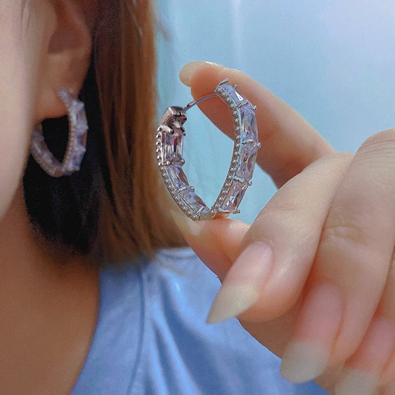 Ring Ear Ring Female Inlaid Zircon Geometry - Zambeel
