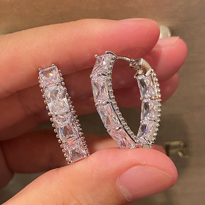 Ring Ear Ring Female Inlaid Zircon Geometry - Zambeel
