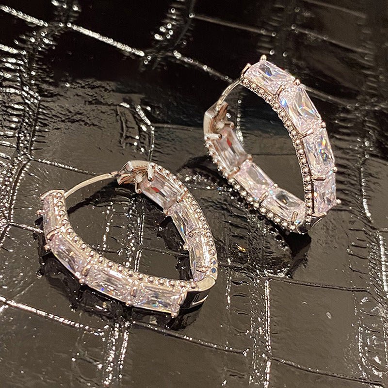 Ring Ear Ring Female Inlaid Zircon Geometry - Zambeel