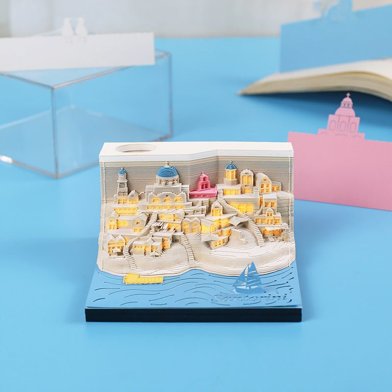 Romantic Santorini 3d Notepad Paper Carving Building Model Lighting Decoration - Zambeel
