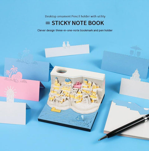 Romantic Santorini 3d Notepad Paper Carving Building Model Lighting Decoration - Zambeel