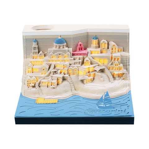Romantic Santorini 3d Notepad Paper Carving Building Model Lighting Decoration - Zambeel