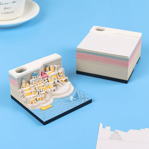 Romantic Santorini 3d Notepad Paper Carving Building Model Lighting Decoration - Zambeel