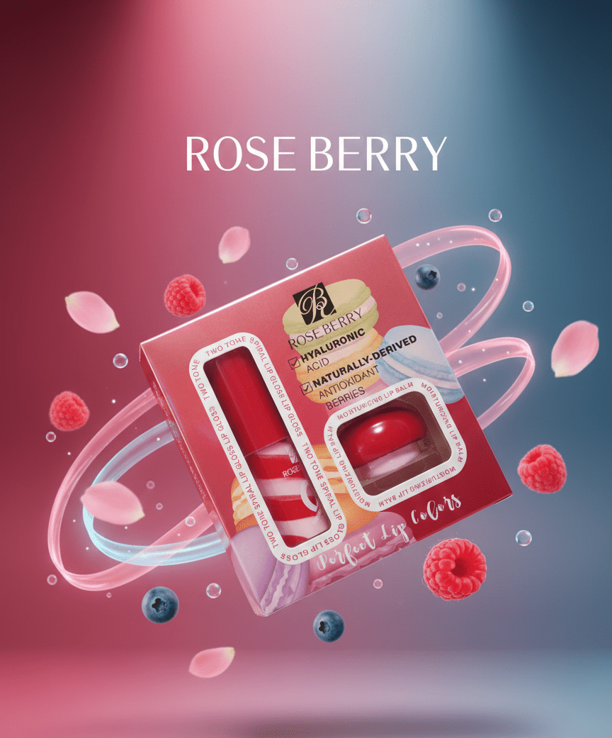 Rose Berry - Two Tone Lip Gloss & Lip Balm Set - Zambeel