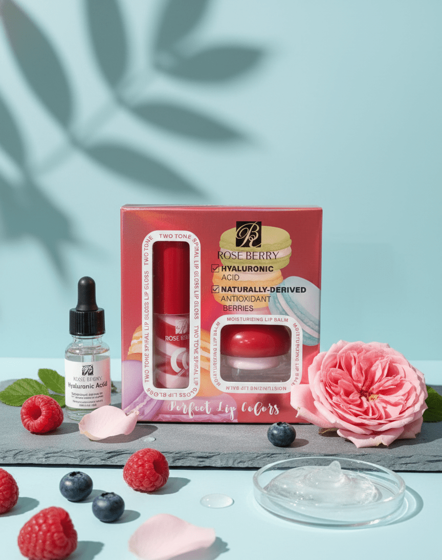 Rose Berry - Two Tone Lip Gloss & Lip Balm Set - Zambeel