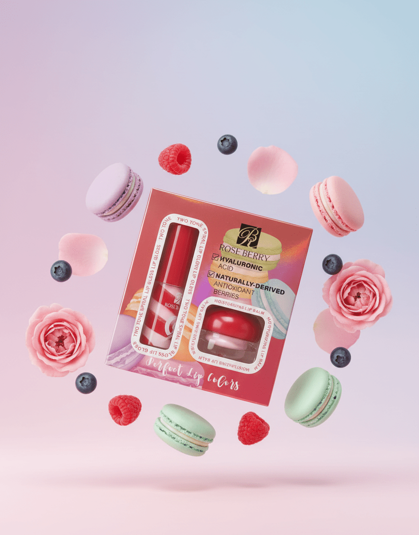 Rose Berry - Two Tone Lip Gloss & Lip Balm Set - Zambeel