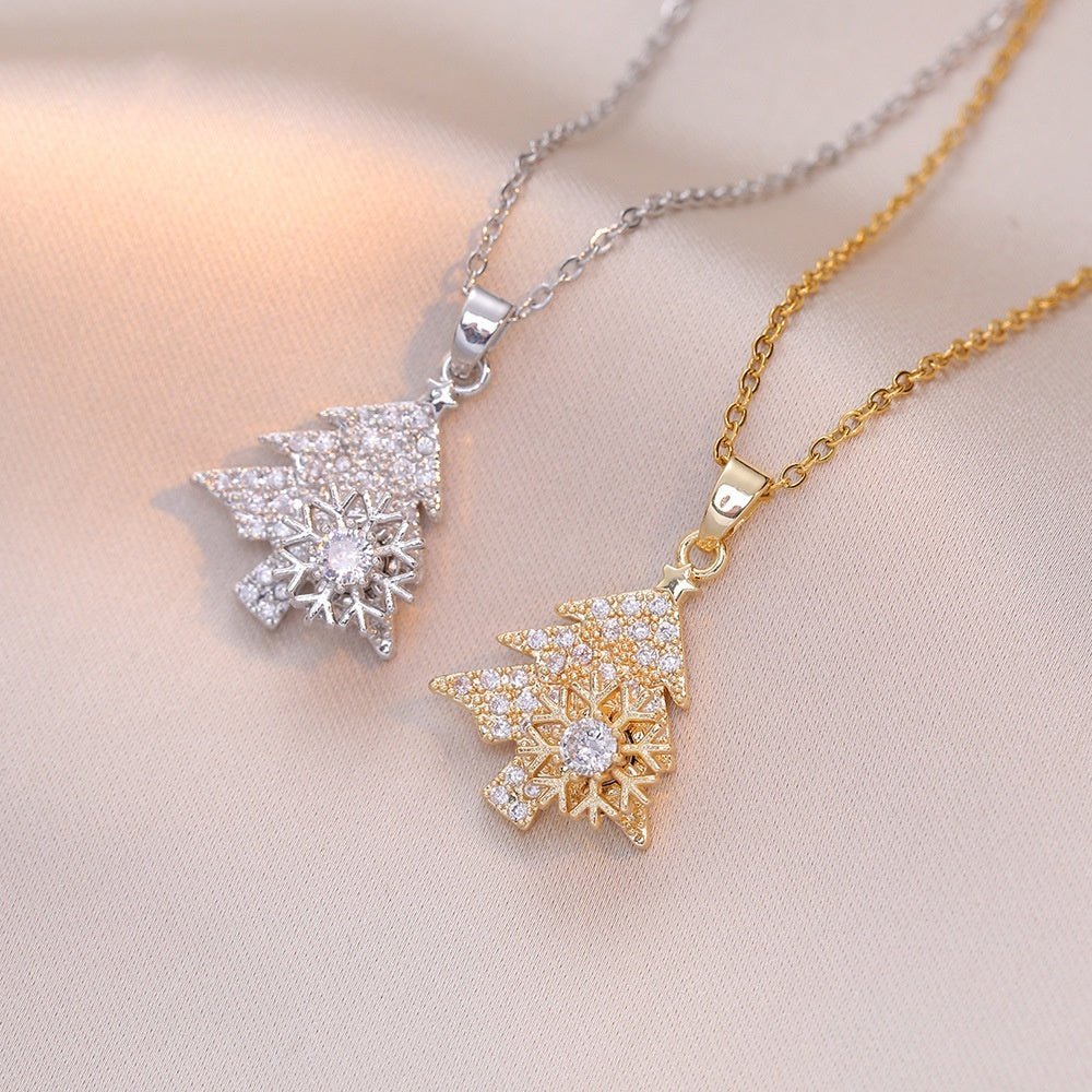 Rotatable Snowflake Christmas Tree Micro - Inlaid Diamond Titanium Steel Necklace - Zambeel