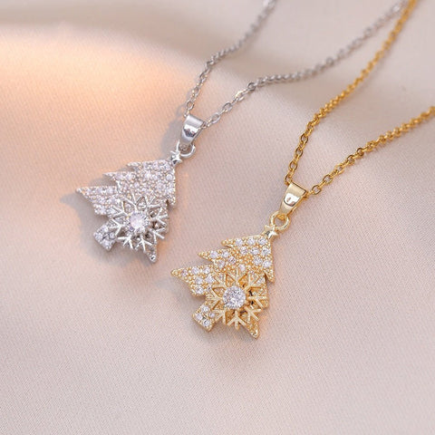 Rotatable Snowflake Christmas Tree Micro - Inlaid Diamond Titanium Steel Necklace - Zambeel
