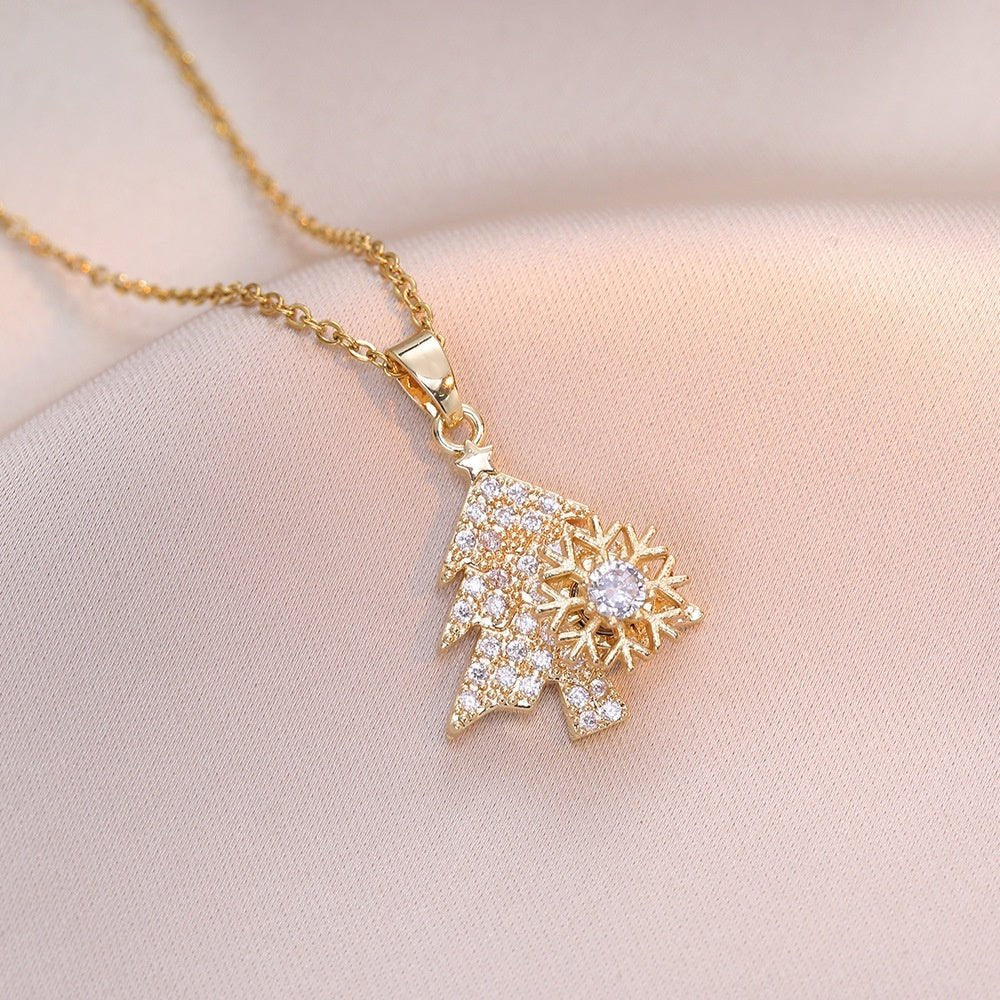 Rotatable Snowflake Christmas Tree Micro - Inlaid Diamond Titanium Steel Necklace - Zambeel