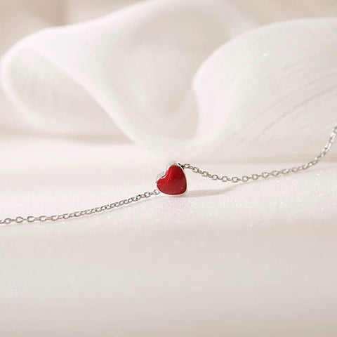 S925 Silver Bracelet Female Korean Style Red Heart Bracelet - Zambeel