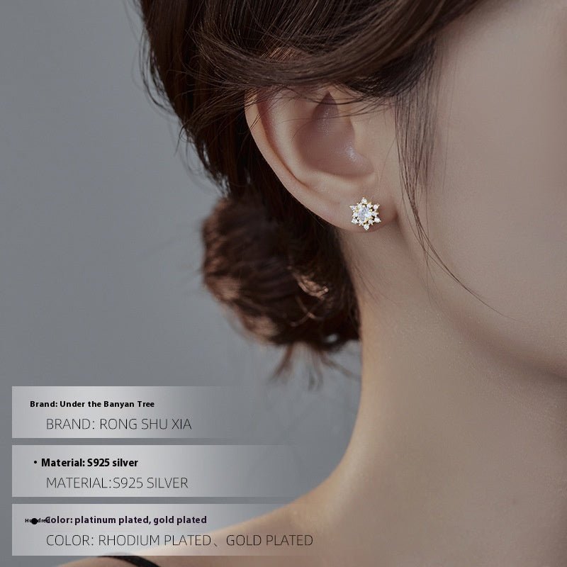S925 Silver French Snowflake Zircon Stud Earrings - Zambeel