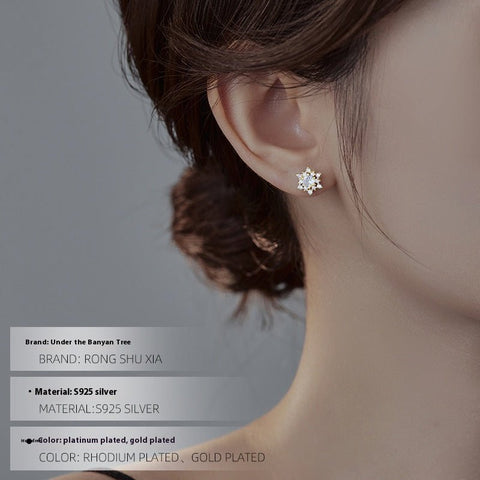 S925 Silver French Snowflake Zircon Stud Earrings - Zambeel