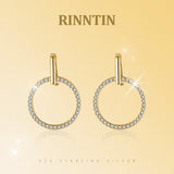 S925 Sterling Silver Diamond Stud Earrings Hollow Circle - Zambeel