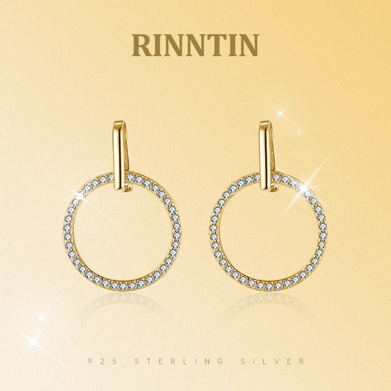 S925 Sterling Silver Diamond Stud Earrings Hollow Circle - Zambeel