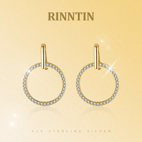 S925 Sterling Silver Diamond Stud Earrings Hollow Circle - Zambeel