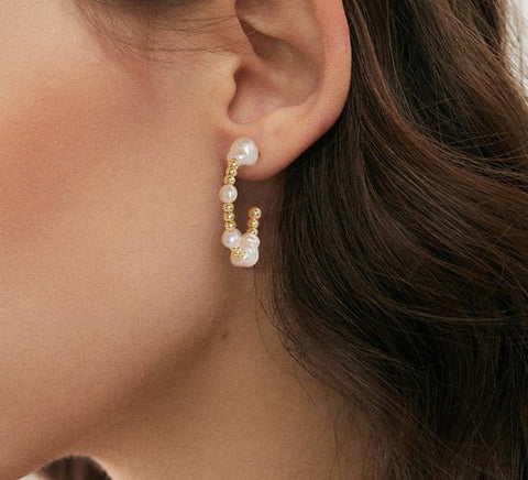 S925 Sterling Silver Earrings Round Beads String Natural - Zambeel