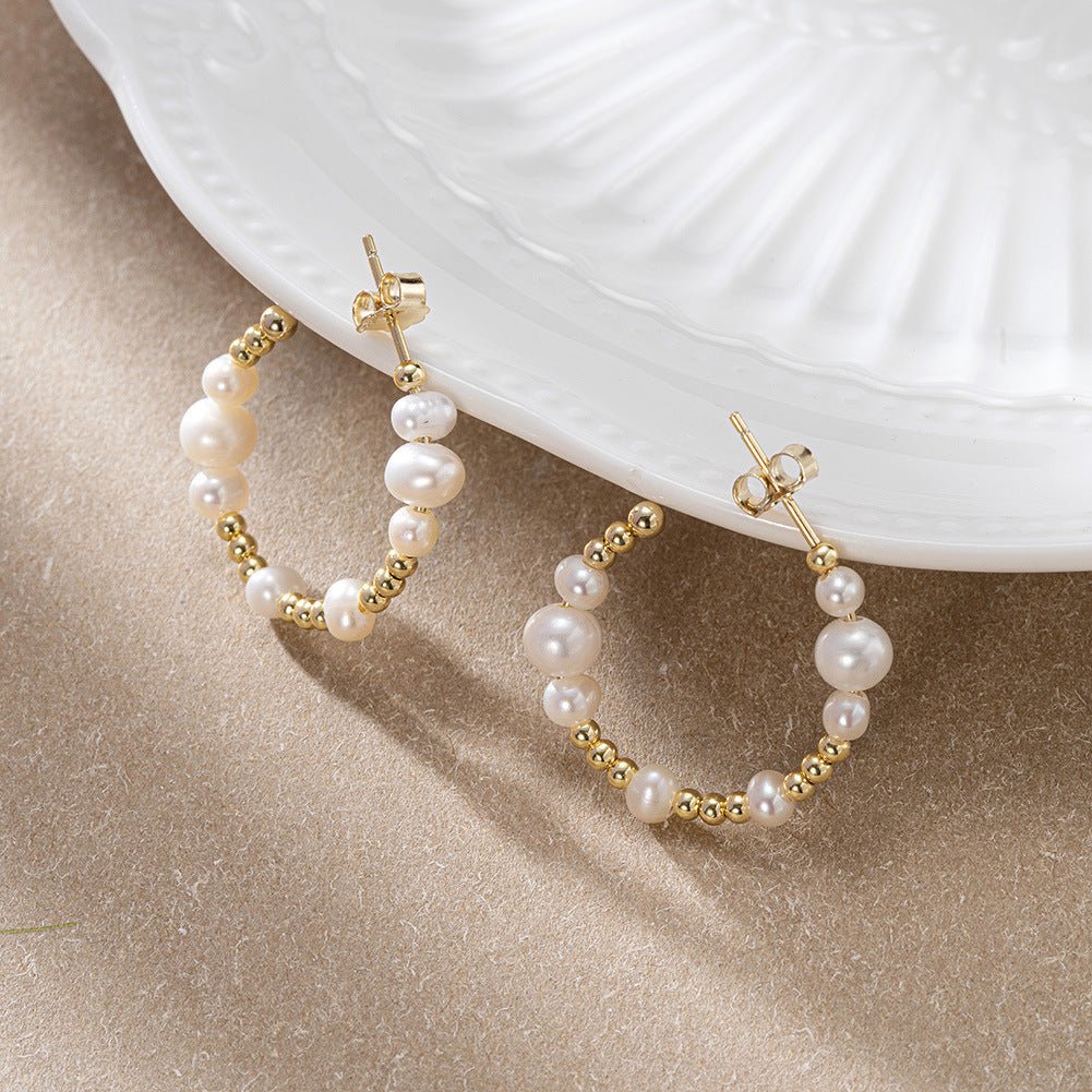 S925 Sterling Silver Earrings Round Beads String Natural - Zambeel