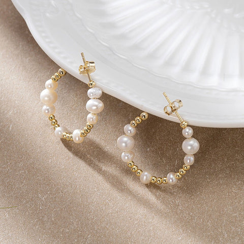 S925 Sterling Silver Earrings Round Beads String Natural - Zambeel