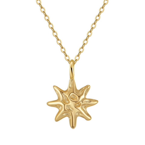 S925 Sterling Silver Hammered Star Pendant Necklace 14K Gold Plated Chain - Zambeel