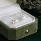 S925 Sterling Silver Lava Texture Pearl Stud Earrings For Women - Zambeel