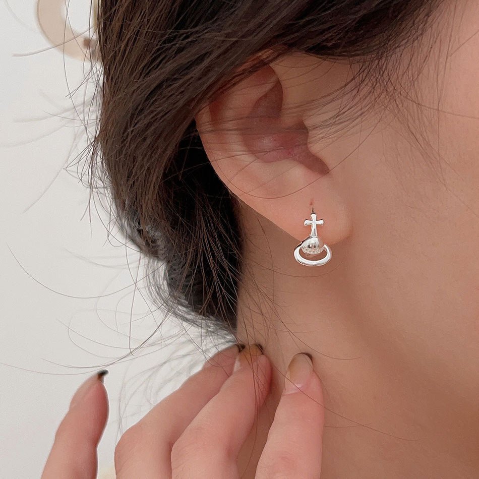 S925 Sterling Silver Planet Saturn Ear Clip Earrings - Zambeel